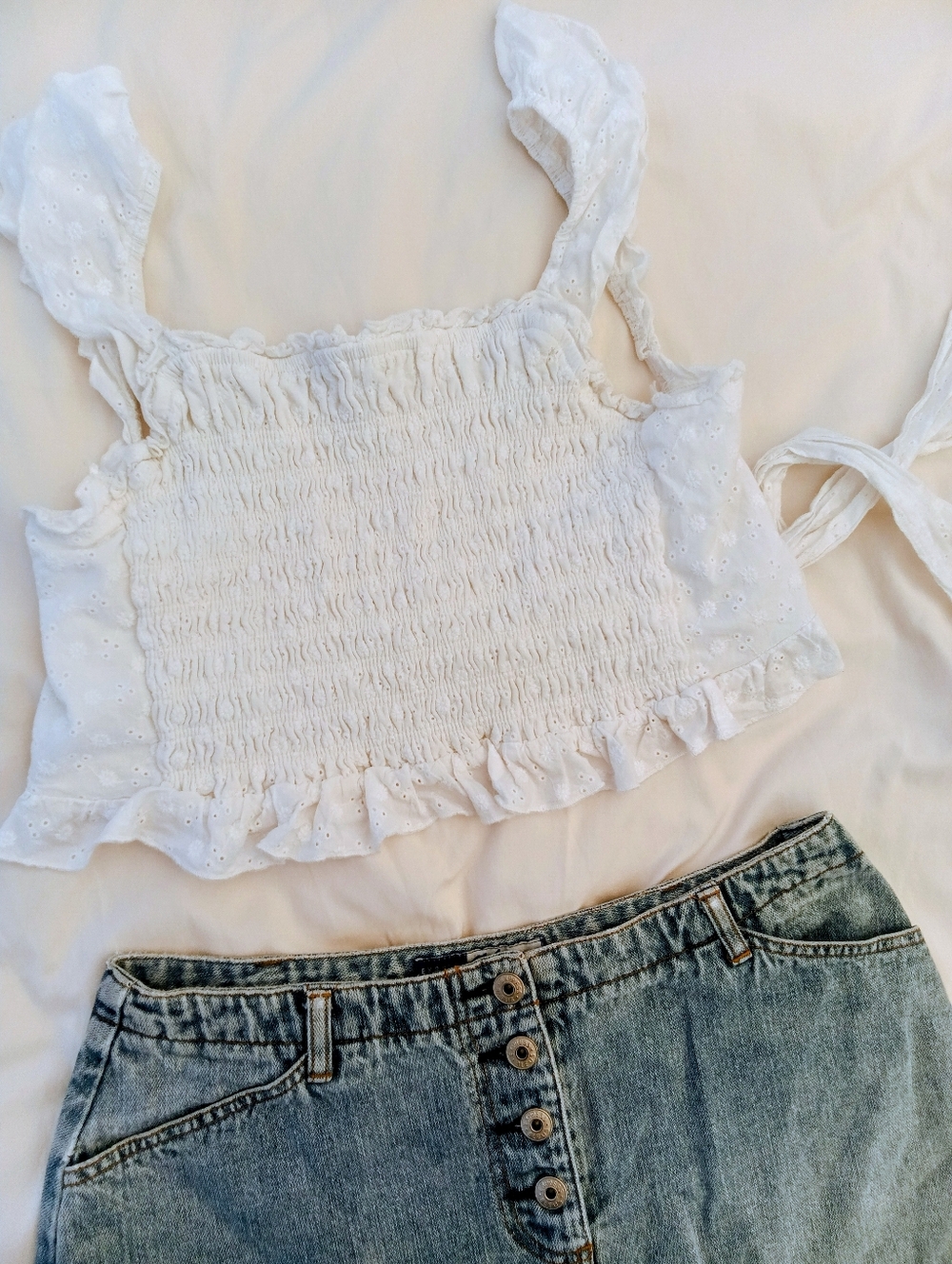 Smocked Open Tie Back Eyelet Top | Cottagecore Summer Top |